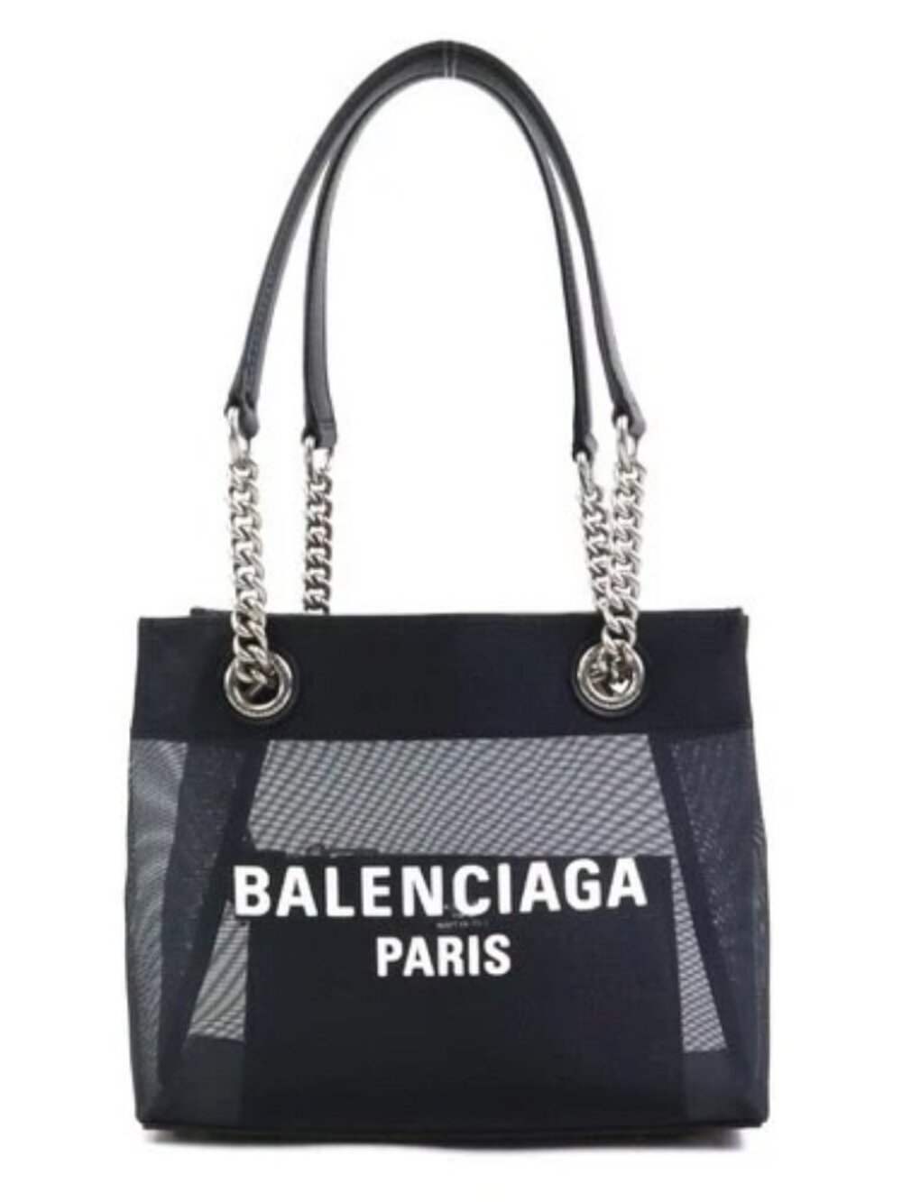 Auth BALENCIAGA DUTY FREE Tote Bag Handbag Black/Silver Leather - h32104i